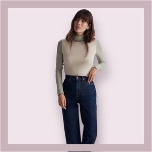 Madewell Colorblock Garbanzo Ribbed Turtleneck Top